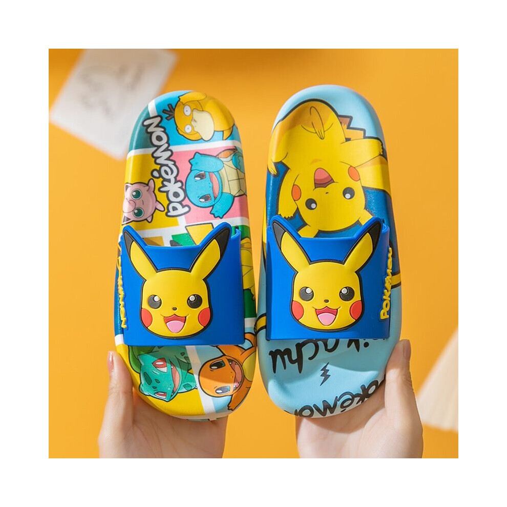 (Blue, 32/33=Foot Length20cm) Pokemon Slippers Kids Pikachu Sandals Beach Shower Shoes Flip Flops