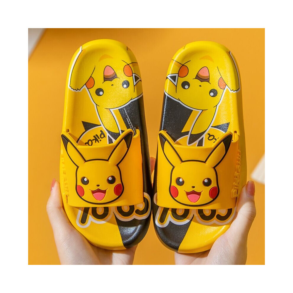(Yellow, 34/35=Foot Length21cm) Pokemon Slippers Kids Pikachu Sandals Beach Shower Shoes Flip Flops