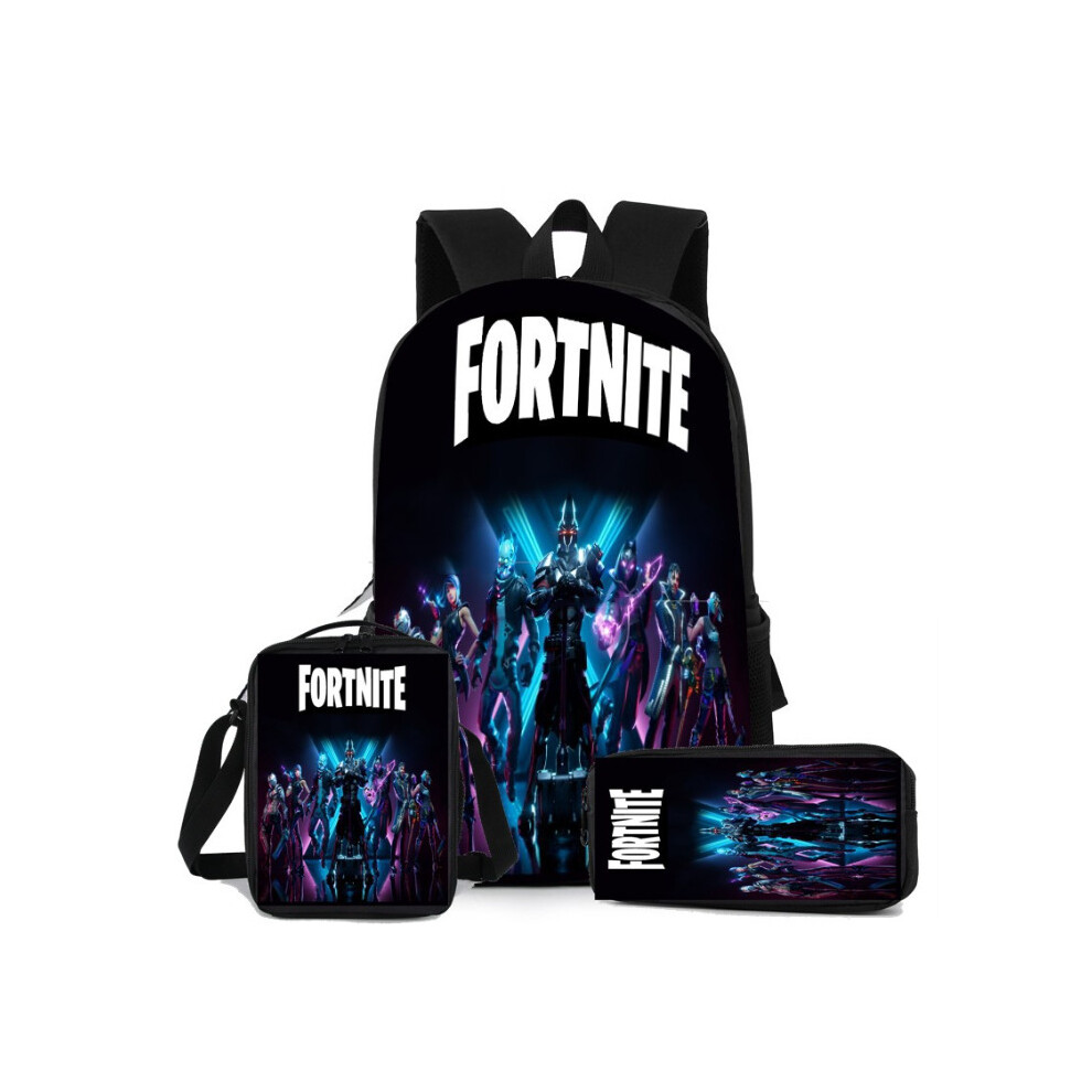 (Blue) Fortnite 3pcs School Bag Backpack Lunch Box and Pencil Bag For Teenager