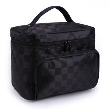 (SquareBlack) Large capacity wash bag with zipper travel cosmetic bag striped women