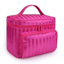(StripeRoseRed) Large capacity wash bag with zipper travel cosmetic bag striped women