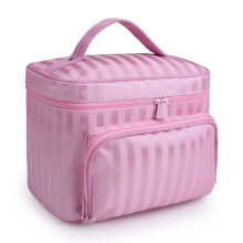 (StripePink) Large capacity wash bag with zipper travel cosmetic bag striped women