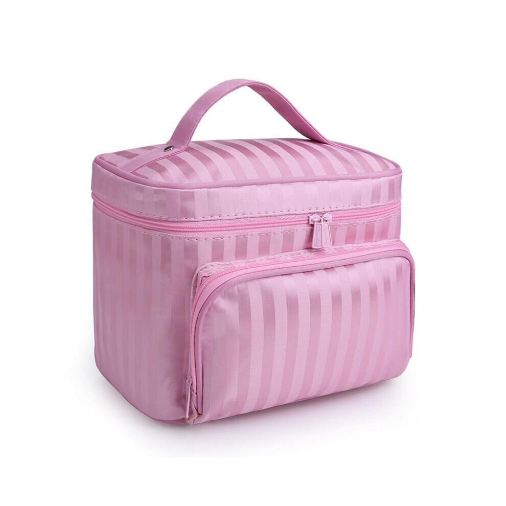 (StripePink) Large capacity wash bag with zipper travel cosmetic bag striped women