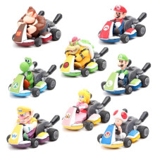 8PCS Super Mario Kart Pull Back Car Luigi Toad Bowser Princess Figure Kids Toy