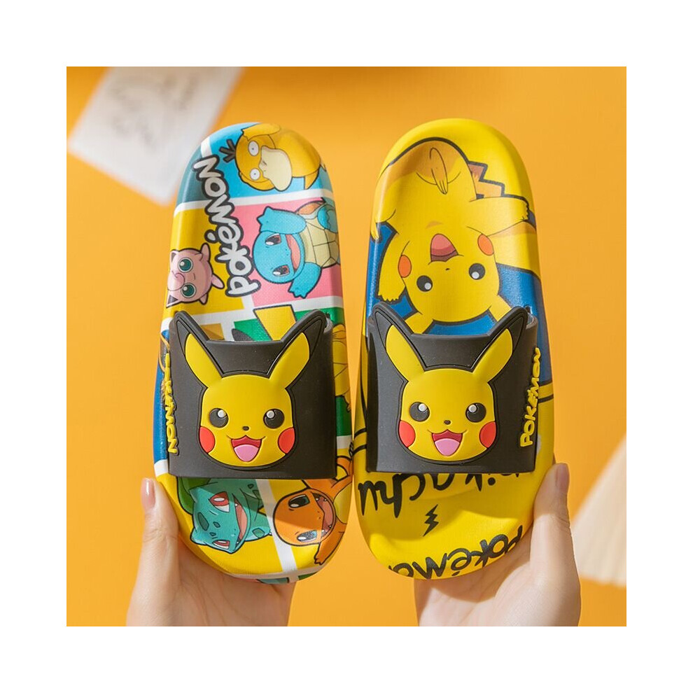 (Black, 36/37=Foot Length22.5cm) Cute Pikachu Kids Sandals Beach Shower Shoes Flip Flops