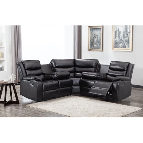 (Black) Washington Leather Corner Recliner Sofa