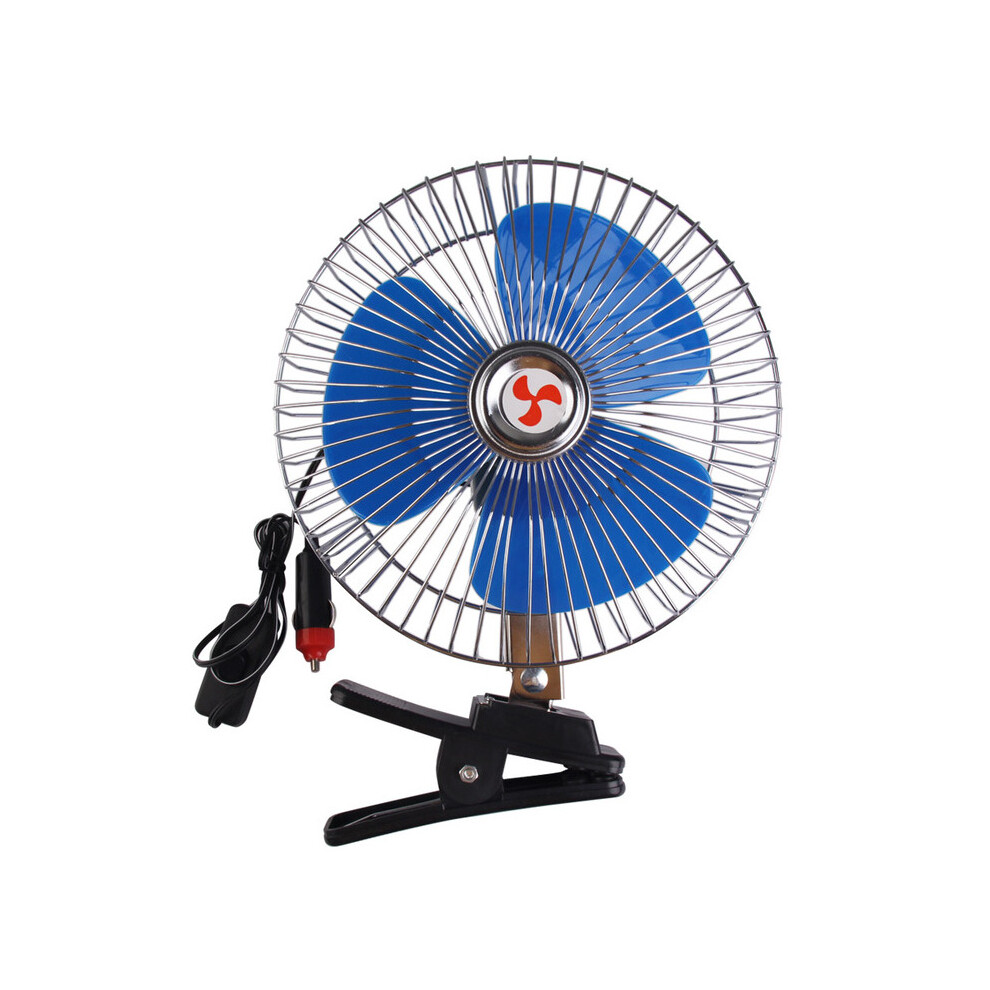 (Blue) 12V Car Fan Cool Fan Strong Wind Low Noise Auto Summer Truck Vehicle