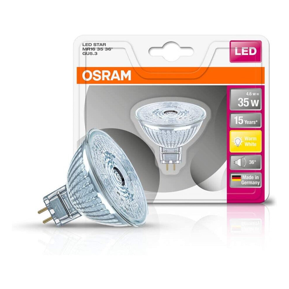 OSRAM LED STAR MR16 12 V / LED reflector lamp, MR16, for low voltage operation, with pin base: GU5.3, 4.60 W, 12 V, 35 W , Beam...