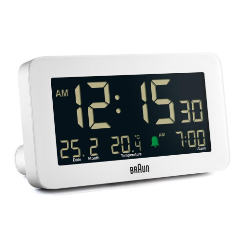 Braun Braun Digital Alarm Clock with Date, Month and Temperature Display, White, BC10W