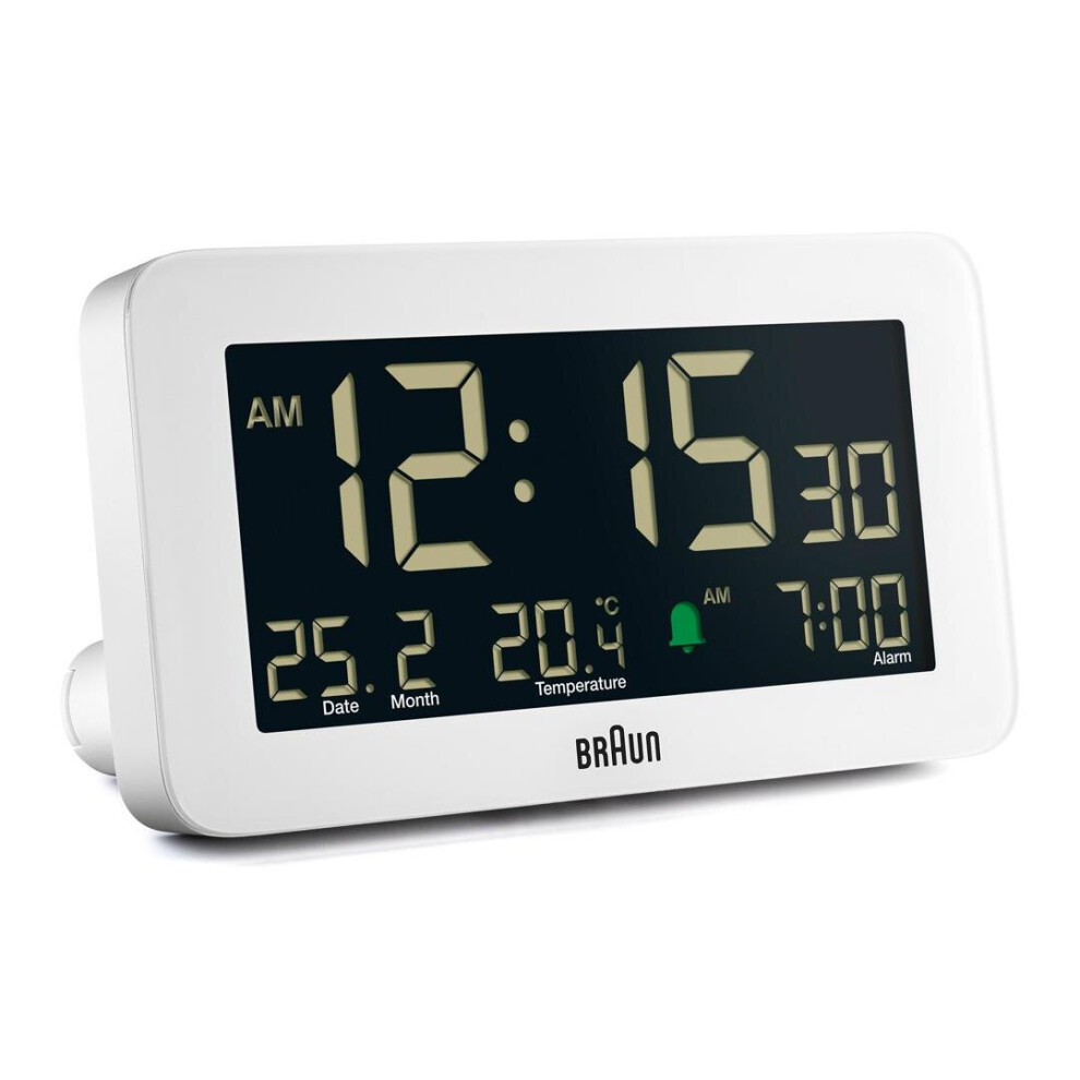 Braun Digital Alarm Clock with Date, Month and Temperature Display, White, BC10W