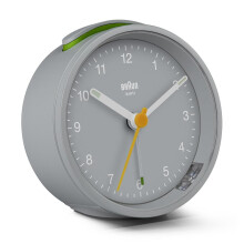 Braun Classic Analogue Alarm Clock with Snooze and Light, Grey, BC12G