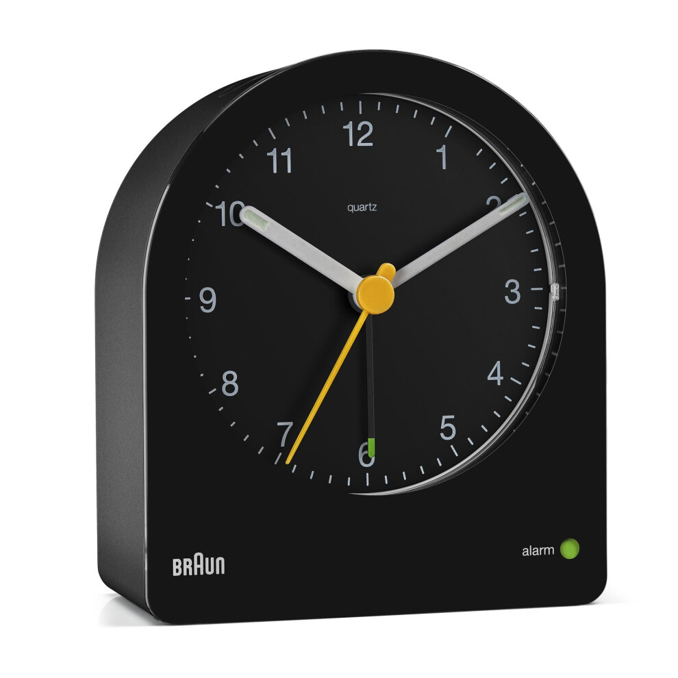 Braun Classic Analogue Alarm Clock, Snooze and Continuous Backlight, Black, BC22B