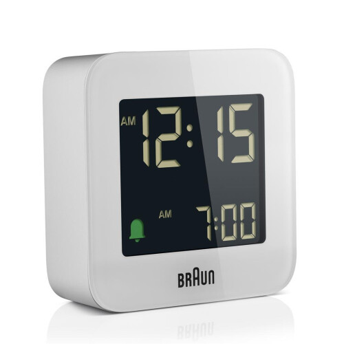 Braun Braun Digital Travel Alarm Clock with Snooze, Compact Size, White, BC08W