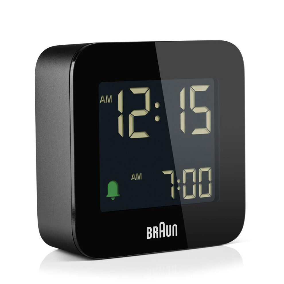 Braun Digital Travel Alarm Clock with Snooze, Compact Size, Black, BC08B