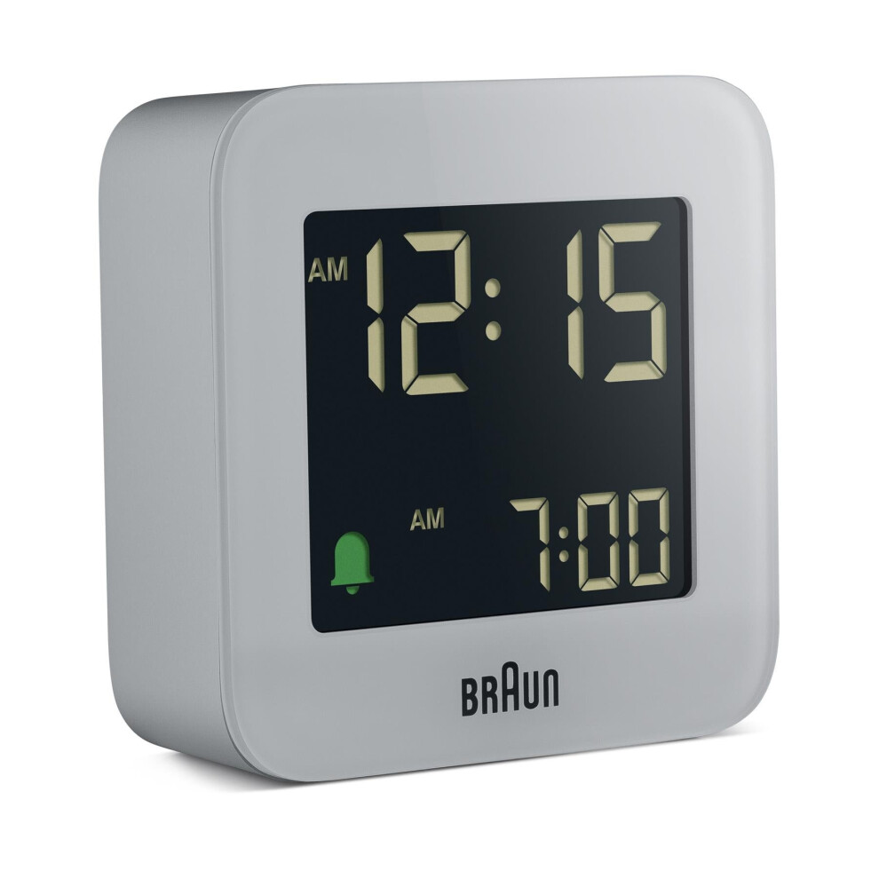 Braun Digital Travel Alarm Clock with Snooze, Compact Size, Grey, BC08G