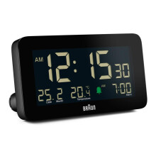 Braun Digital Alarm Clock with Date, Month and Temperature Display, Black, BC10B