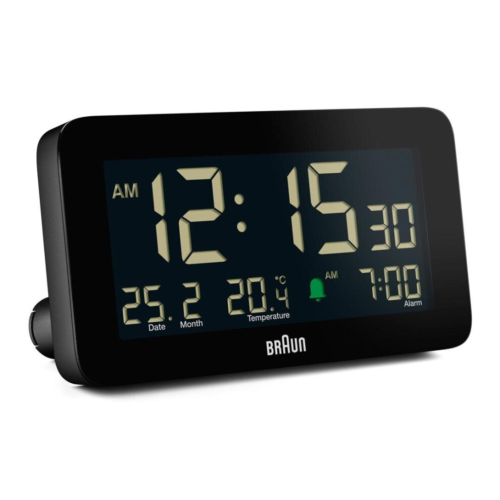 Braun Digital Alarm Clock With Date, Month And Temperature Display, Black, BC10B