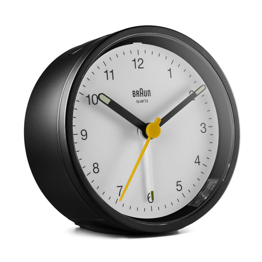 Braun Classic Analogue Alarm Clock with Snooze and Light, Black & White, BC12BW