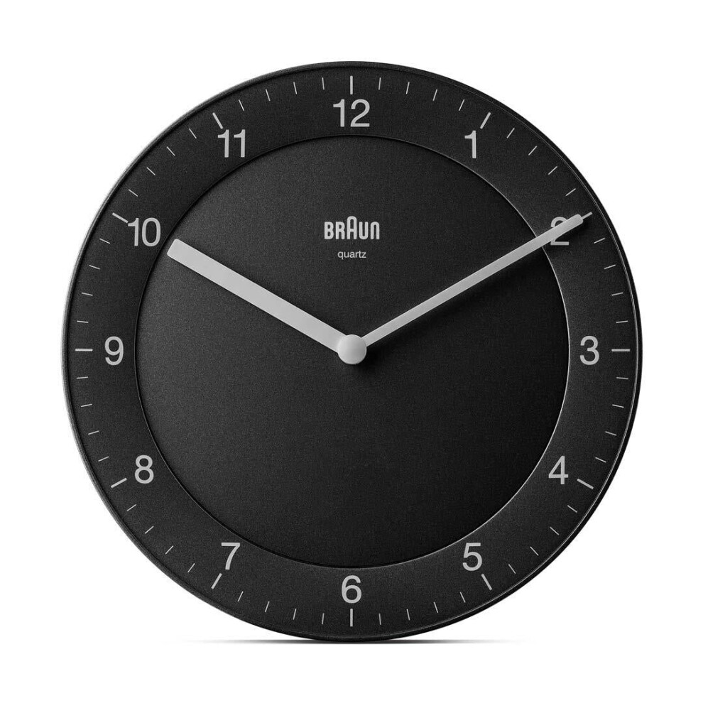 Braun Classic Analogue Wall Clock with Quiet Quartz Movement, 20cm, Black, BC06B