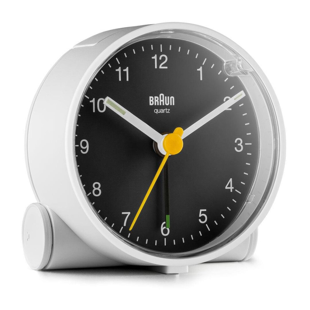 Braun Classic Analogue Alarm Clock with Snooze and Light, White & Black, BC01WB