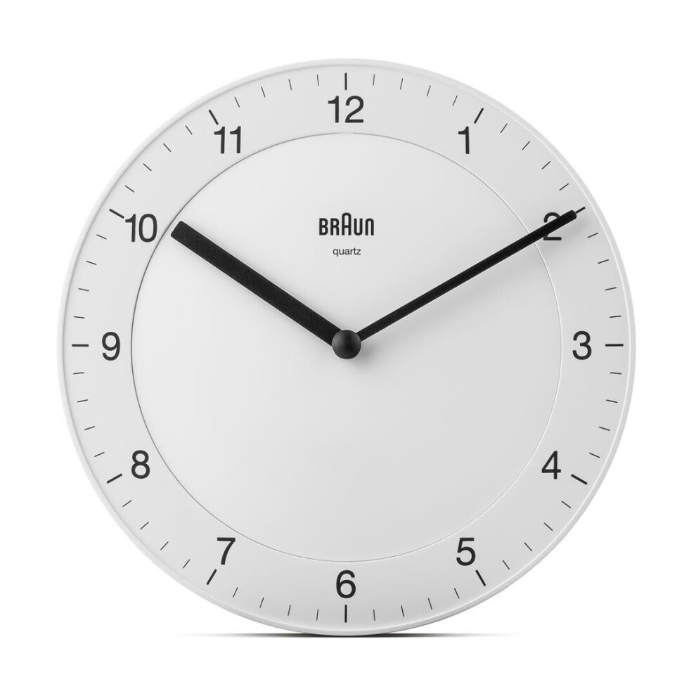 Braun Classic Analogue Wall Clock with Quiet Quartz Movement, 20cm, White, BC06W