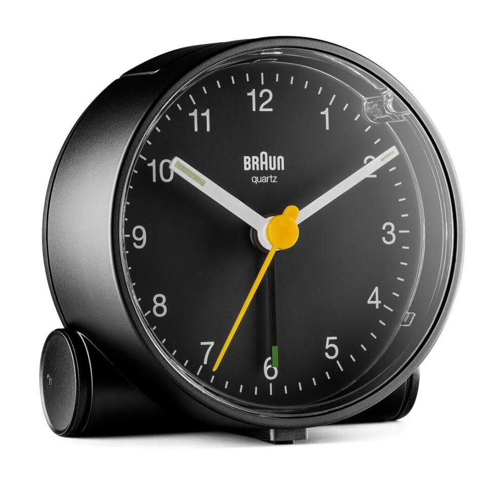 Braun Classic Analogue Alarm Clock with Snooze and Light, Black, BC01B