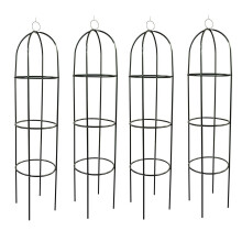 GFJ273: Set of 4 190cm Tall Metal Garden Obelisks with Hooped Finial - Painted Steel, Assembly Required