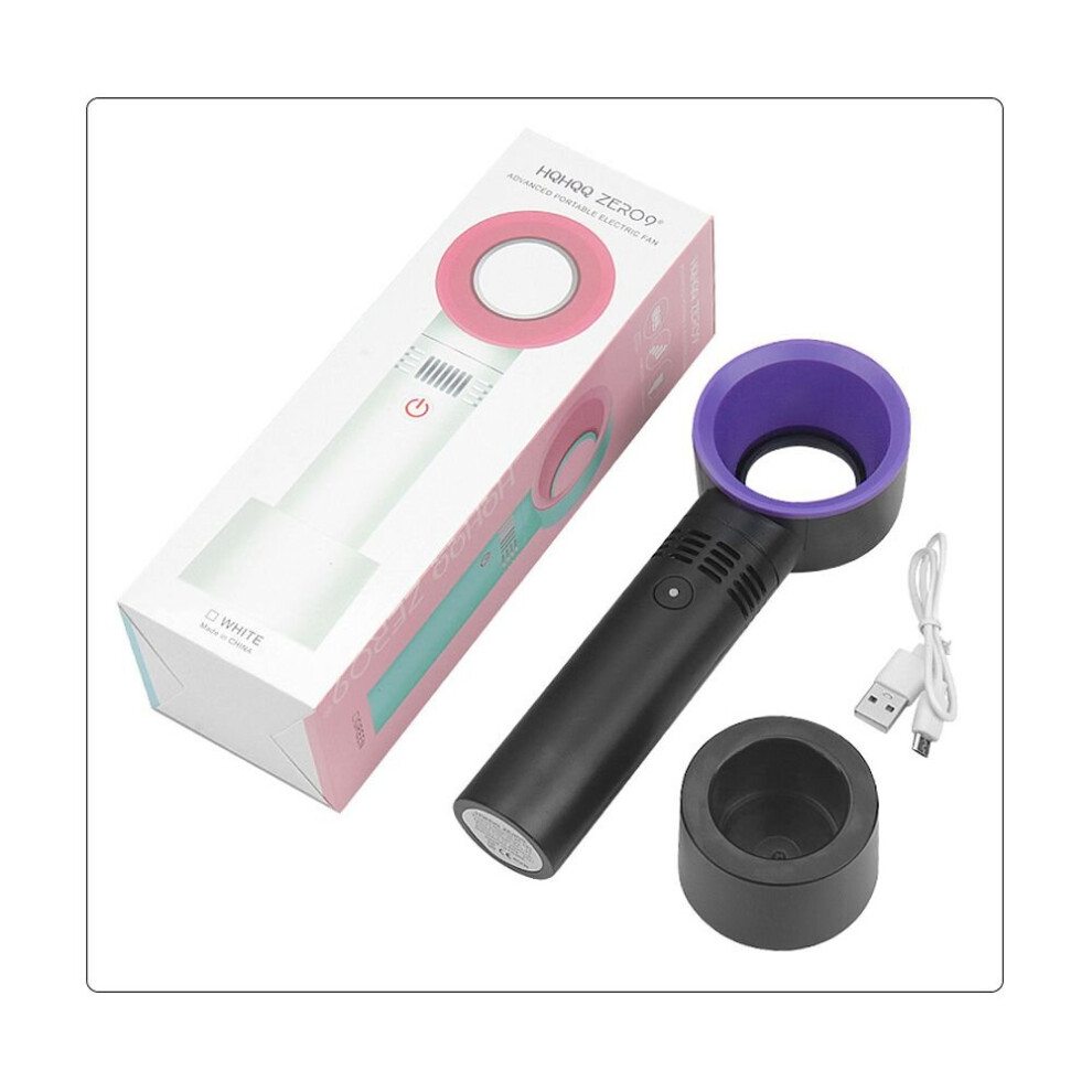 (Black) 360 Leafless Mini Fan Handheld Portable False Eyelashes Dryer USB