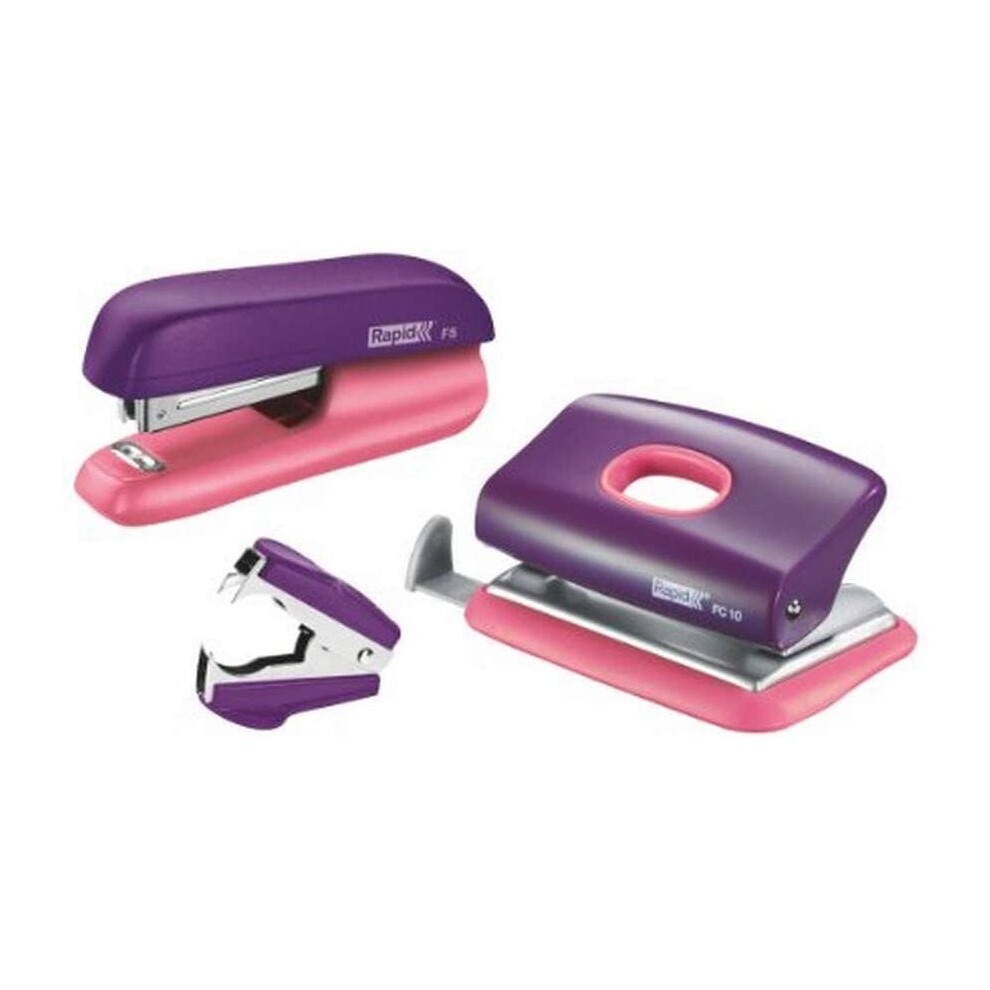 Rapid Mini Stapler And Hole Punch Set, Staple Or Punch Up To 10 sheets, N10 Staples Included, Purple/Apricot, F5, 5000372