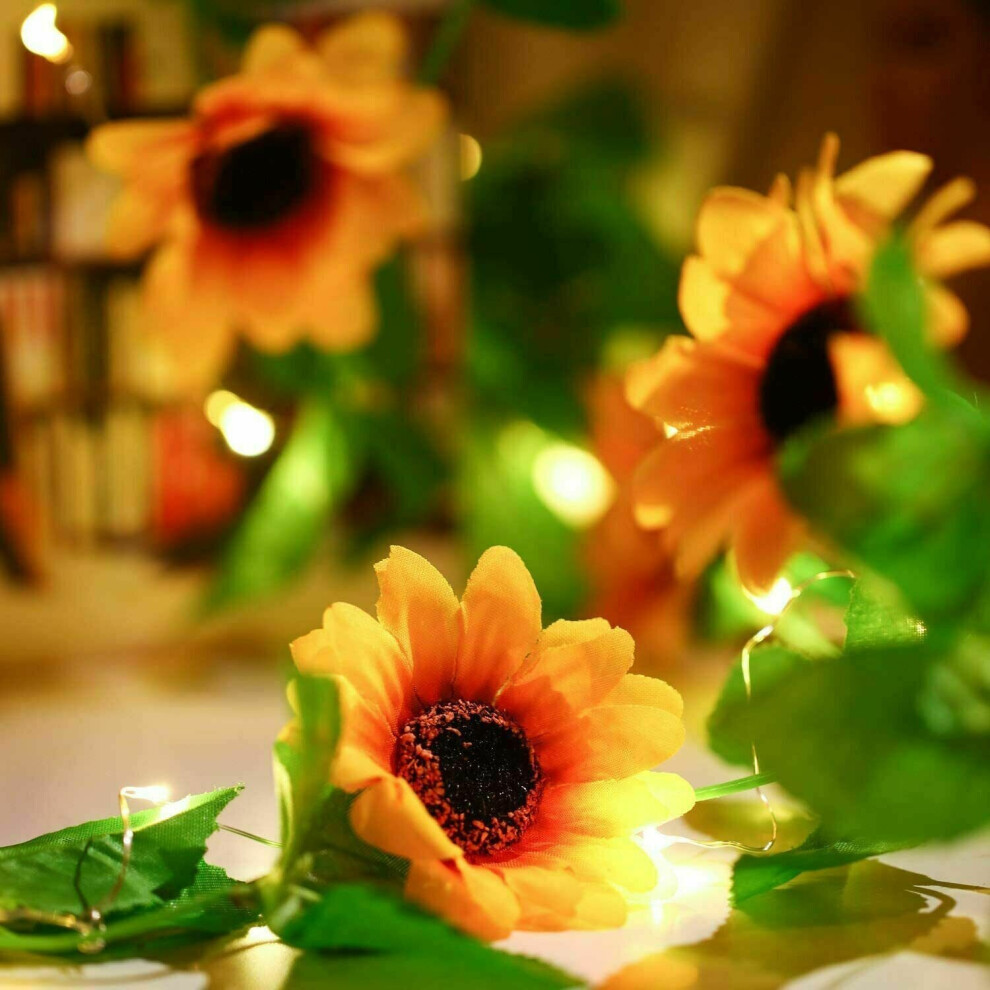 20LED Solar Powered Sunflower Fairy String Lights Garden Outdoor Wall