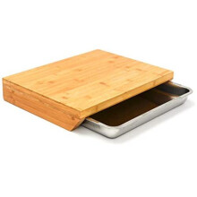 DuneDesign Bamboo Chopping Board 49 x 37 x 8 Stainless Steel Crumb Tray Wood Natural