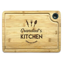 Laser Engraved Bamboo Chopping Board | Cheese Board | Cutting Board with The Wording Grandad's Kitchen Open 24 Hours an Ideal Present for, Birth