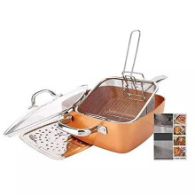 Royal Cuisine Square Frying Pan, with Ultra Nonstick Copper Coating with Lid and Induction Base Great for Frying Baking Roasting Stir-Fry Ov