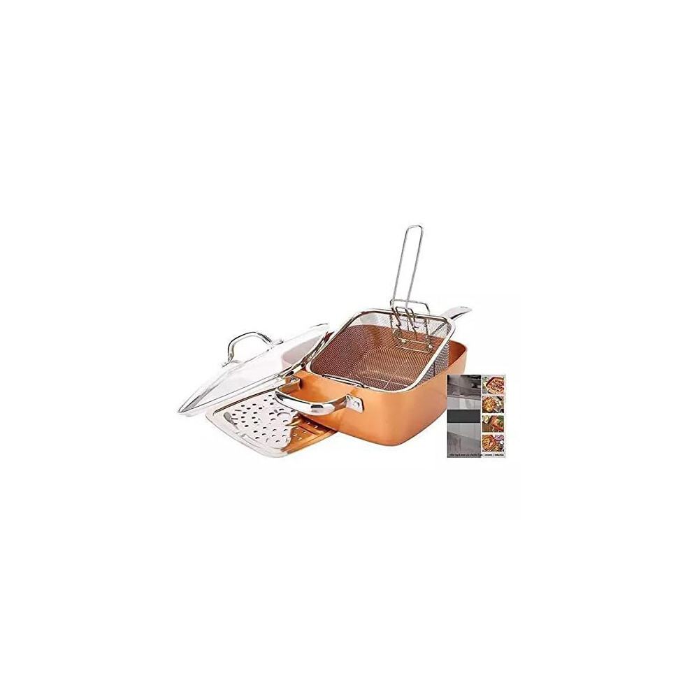 Royal Cuisine Square Frying Pan, with Ultra Nonstick Copper Coating with Lid and Induction Base Great for Frying Baking Roasting Stir-Fry Ov