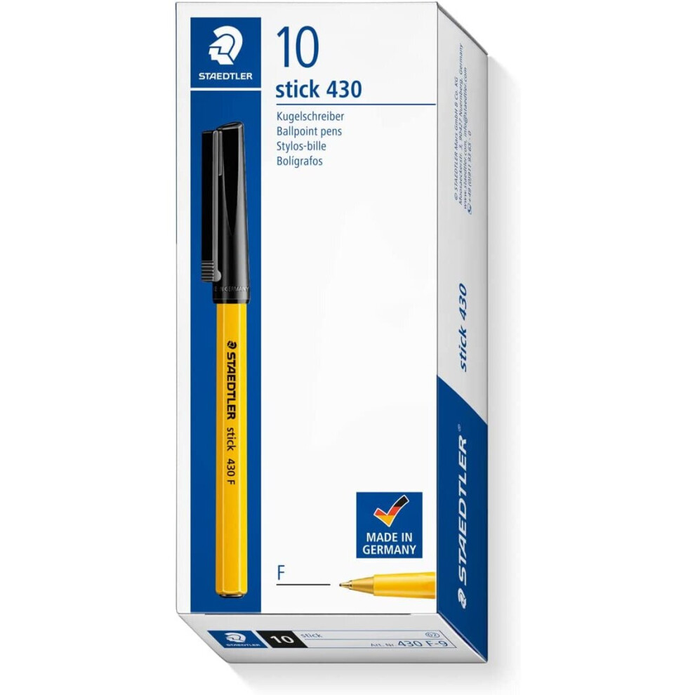 STAEDTLER Medium Stick 430 F-9 Ballpoint Pen Fine, Black, Box of 10