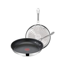 Tefal Jamie Oliver Cook's Direct Stainless Steel, 2 Piece Frying Pan Set, 24 & 28cm, Non-Stick Coating, Heat Indicator, Riveted Safe-Grip Ha