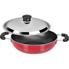 Dolce & Gabbana Non-Stick Coating Kadai Fry Pan with Steel Lid Non-Stick Aluminum Kadhai Deep Fry Pan All Purpose Pan 2.6 mm
