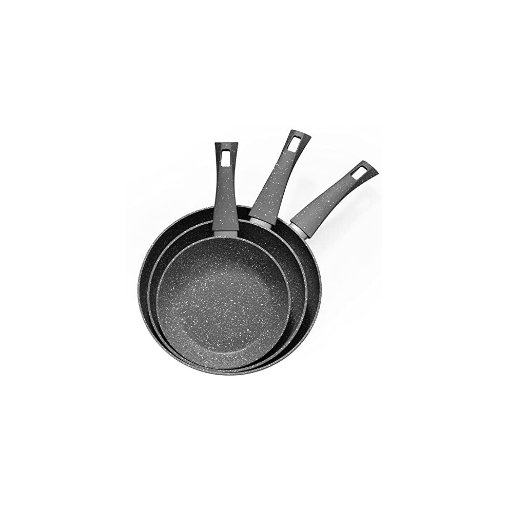 Rainberg 3PK Frying Pan Set 20cm, 24cm & 28cm Granite Frying Pan Nonstick Coating, Anti-Scratch Pans, Non-Stick Frying Pans, Stone Frying Pa