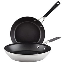 KitchenAid Stainless Steel Nonstick Frying Pans/Skillet Set 9.5 Inch and 12 Inch Brushed Stainless Steel