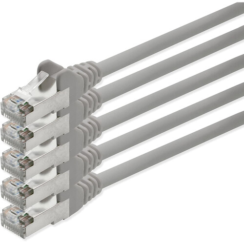 2m - grey 5 - pieces - 1aTTack.de CAT.5 e FTP Netzwerkkabel SET | Ethernet | Lan | Internet Kabel | DSL | RJ45-Stecker | Patch...