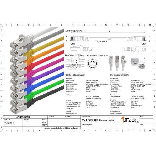 2m - grey 5 - pieces - 1aTTack.de CAT.5 e FTP Netzwerkkabel SET | Ethernet | Lan | Internet Kabel | DSL | RJ45-Stecker | Patch... 1