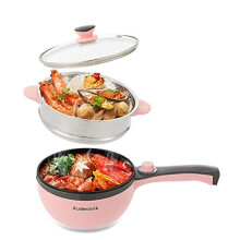 Audecook Electric Hot Pot with Steamer, Electric Frying Pan 20cm, 1.5L Non-Stick Mini Electric Skillet, Multi Cooker with Dual Power Control