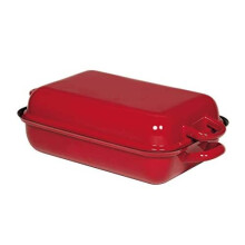 Generisch Riess 0105-020 Frying Pan with Lid 37/26 Red Enamelled Steel 3.056 kg 43.5 x 25.6 x 13.1 cm