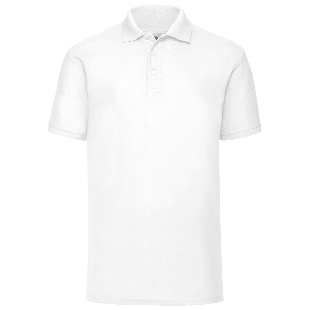 (L, White) Fruit Of The Loom Mens 65/35 Pique Short Sleeve Polo Shirt