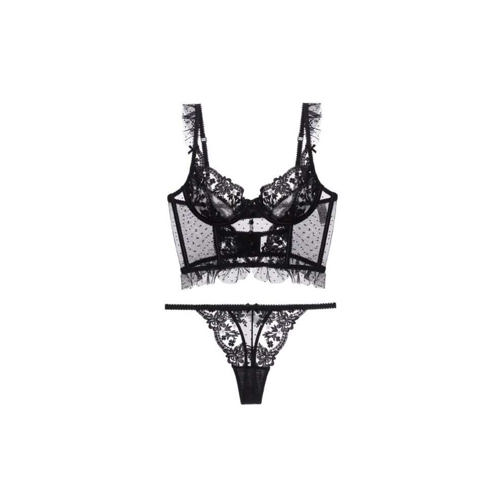 (black, S(32or70ABC)) Bra Set Sexy Push Up Brassiere Lace Transparent Bra Panty Sets Wedding-image-OPC-P9G6MTY-NEW