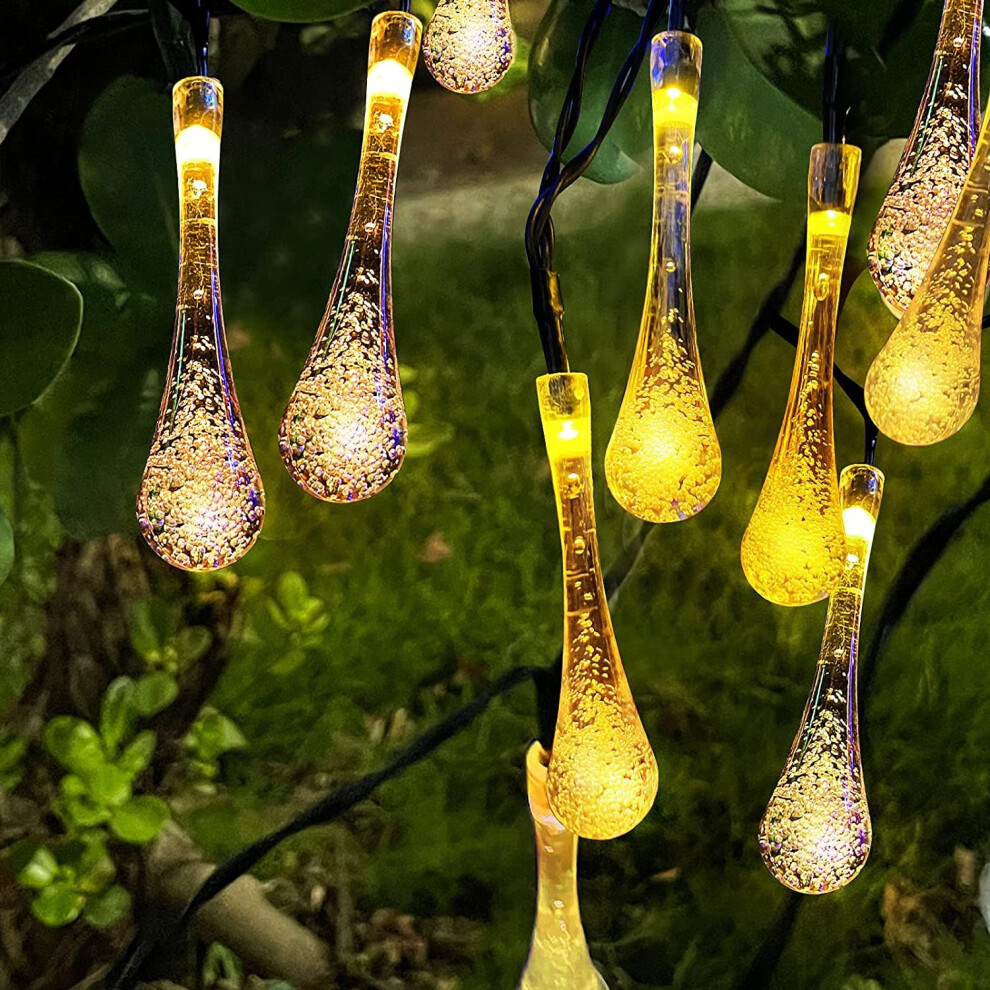 (Warm White) 20 LED Teardrop Raindrop Garden Solar String Light 8 Modes Outdoor Party BBQ UK