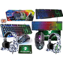 LexonElec UK Layout 4-in-1 Gaming Keyboard and Mouse Sets Rainbow Backlit Usb Gaming Keyboard + 2400DPI 6 Buttons Optical...