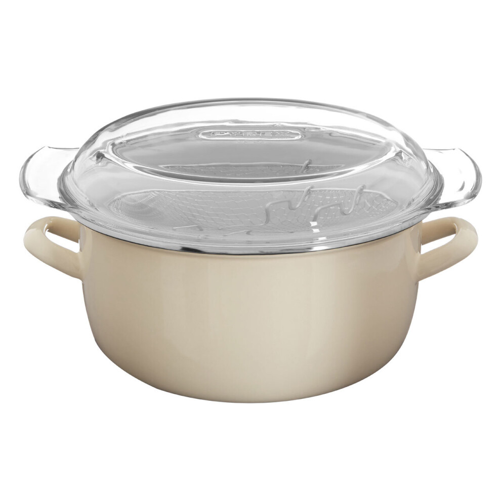 Cream Enamel Glass Pyrex Lid Steel Deep Fryer Chips Frying Fry Pan Pot Basket