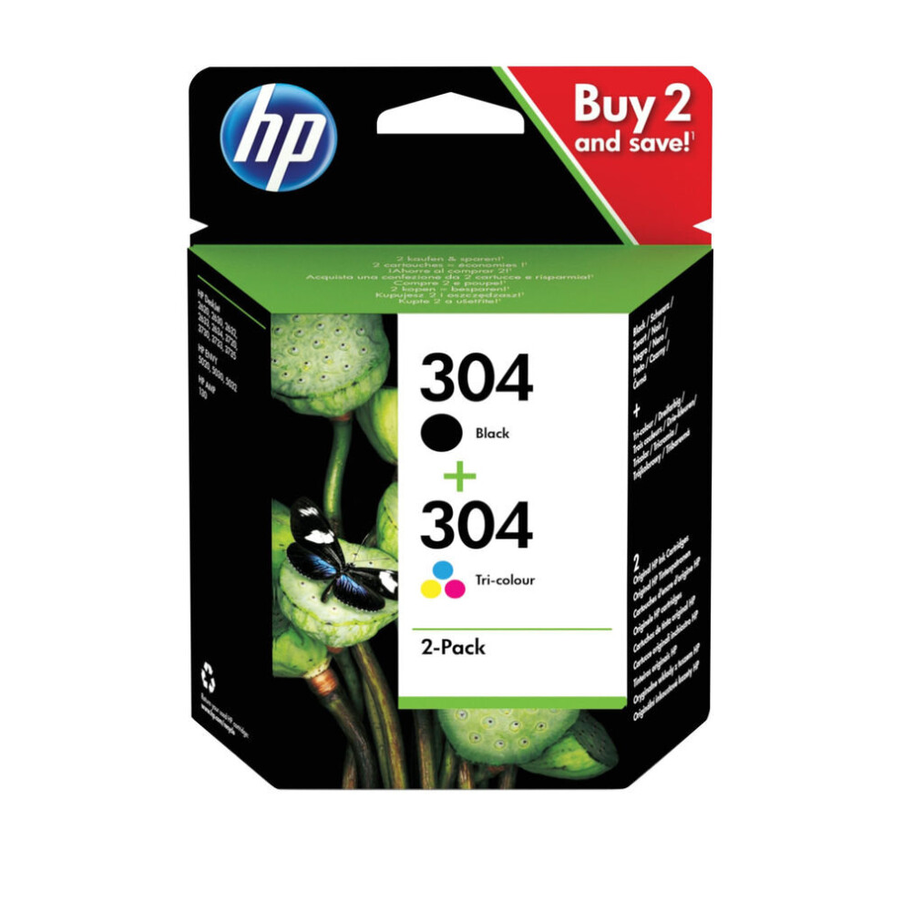 HP 304 2 Pack Tri-colour Black Original Ink Cartridge 3JB05AE HP3JB05AE