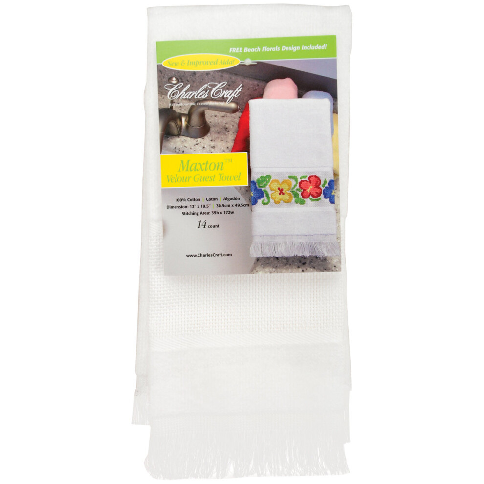 Charles Craft Maxton Velour Guest Towel 14 Count 12"X19.5"-White -VT6910-6750
